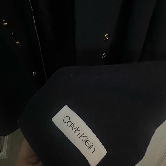 Calvin Klein long wool cashmere soft jacket with zipper and hood - Picture 2 of 3